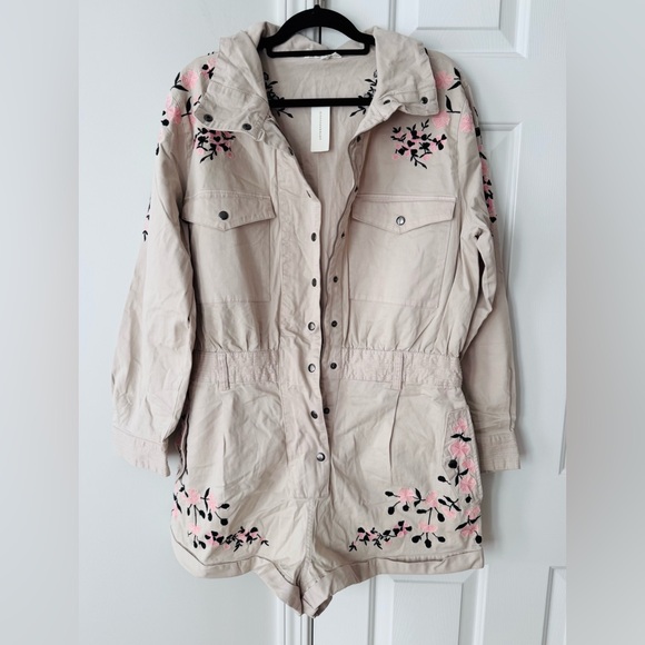 Anthropologie Long Sleeve Embroidered Utility Romper, Size L - Picture 6 of 13
